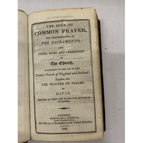 147 - AN 1822 BOOK OF COMMON PRAYER AND PSALMS FROM A COLLECTION OWNED BY J. A. MOTYER (ALEC MOTYER)