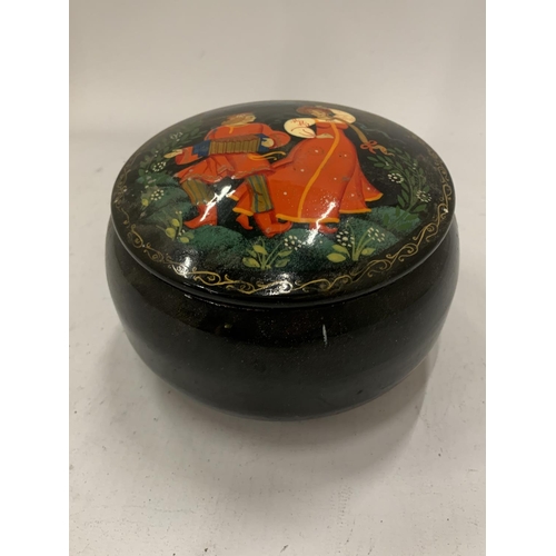 166 - A HAND PAINTED LIDDED POT DIAMETER 8CM