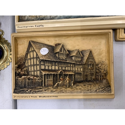 182 - FOUR VINTAGE 3-D WALL PLAQUES WITH HISTORIC SCENES