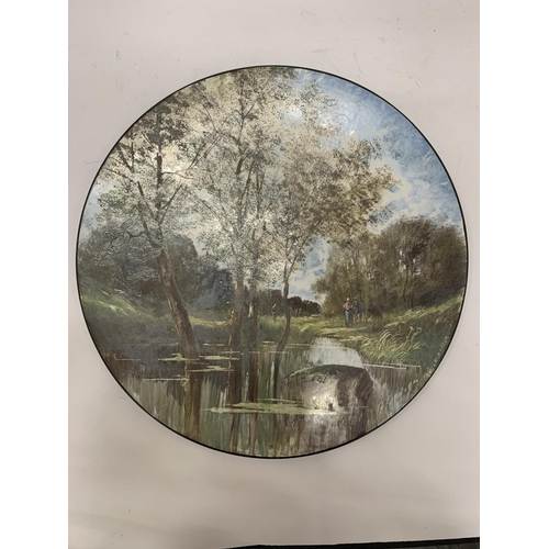 190 - TWO ITEMS - A HANDPAINTED SIGNED CHARGER OF A RIVER SCENE DIAMETER TOGETHER WITH A HANDPAINTED BOWL ... 