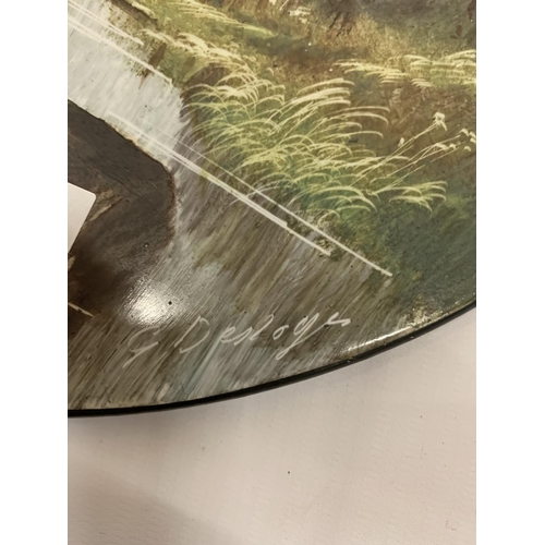 190 - TWO ITEMS - A HANDPAINTED SIGNED CHARGER OF A RIVER SCENE DIAMETER TOGETHER WITH A HANDPAINTED BOWL ... 