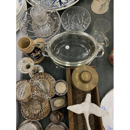 242 - A LARGE MIXED LOT TO INCLUDE SILVER PLATED ITEMS, GLASSWARE, A LLADRO GOOSE - A/F, A CRANBERRY GLASS... 