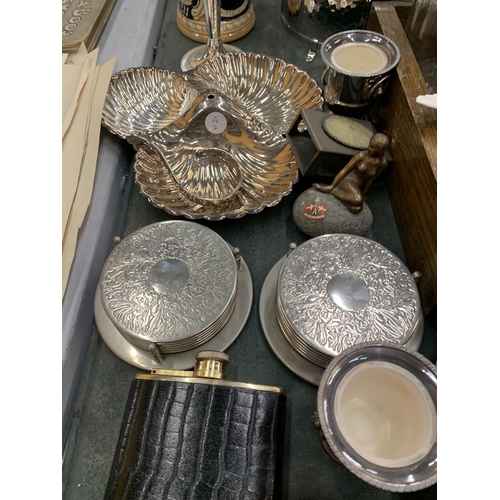 242 - A LARGE MIXED LOT TO INCLUDE SILVER PLATED ITEMS, GLASSWARE, A LLADRO GOOSE - A/F, A CRANBERRY GLASS... 