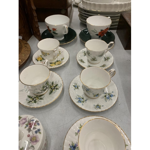 279 - A QUANTITY OF VINTAGE CUPS AND SAUCERS TO INCLUDE ROYAL ALBERT 'TAHINI' AND ROYAL WINDSOR PLUS A WED... 