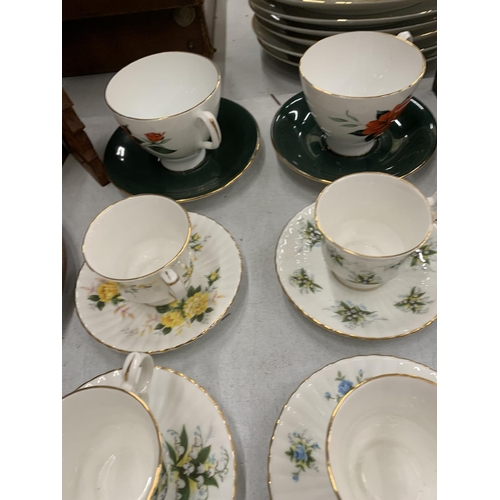 279 - A QUANTITY OF VINTAGE CUPS AND SAUCERS TO INCLUDE ROYAL ALBERT 'TAHINI' AND ROYAL WINDSOR PLUS A WED... 