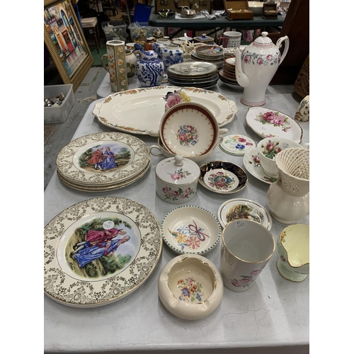 282 - A QUANTITY OF CERAMIC AND CHINA ITEMS TO INCLUDE PLATES, SOUP COUPES, A COFFEE POT, CUP AND SAUCER, ... 