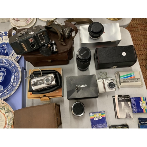 283 - A LARGE QUANTITY OF CAMERAS AND ACCESSORIES TO INCLUDE A BOX ENSIGN 21/4 B WITH CASE, CANON POWER SH... 