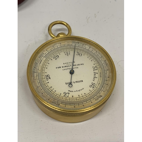 30 - A VINTAGE SHORT & MASON COMPENSATED POCKET BAROMETER