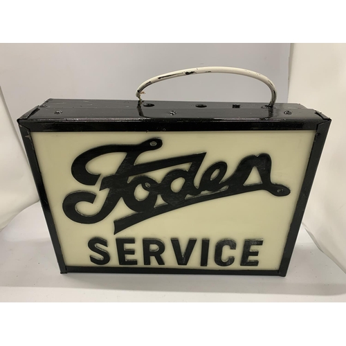 47 - A FODEN SERVICE ILLUMINATED BOX SIGN, 27 X 38 X 10CM