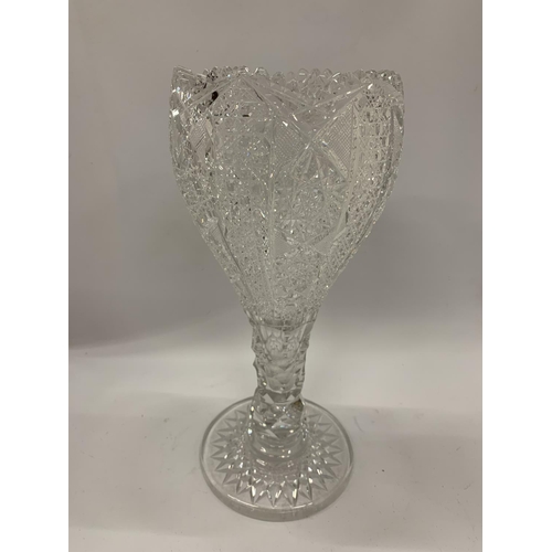 48 - A GOOD QUALITY CUT GLASS BOHEMIAN VASE, HEIGHT 35CM