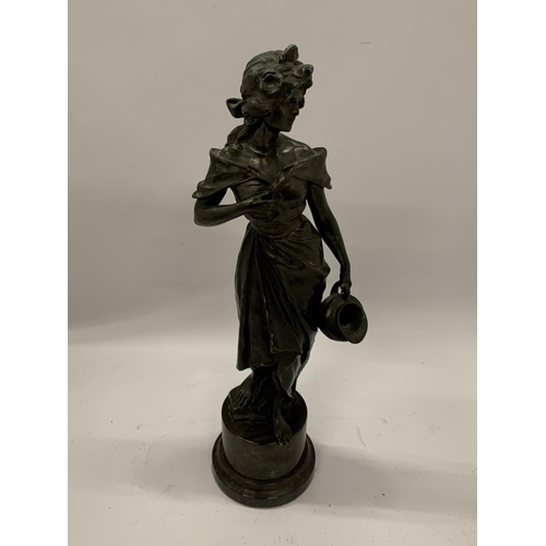 49 - A BRONZE LADY FIGURE, HEIGHT 36.5CM