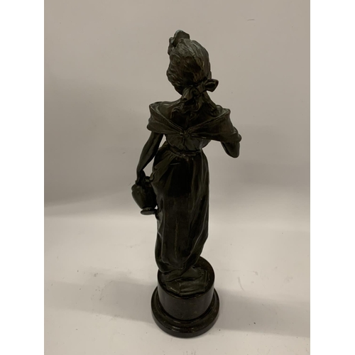 49 - A BRONZE LADY FIGURE, HEIGHT 36.5CM