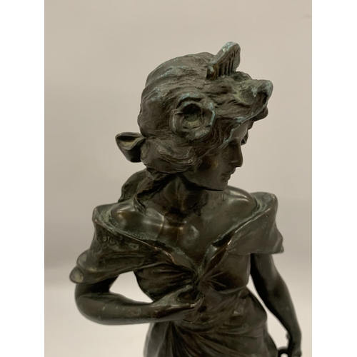 49 - A BRONZE LADY FIGURE, HEIGHT 36.5CM