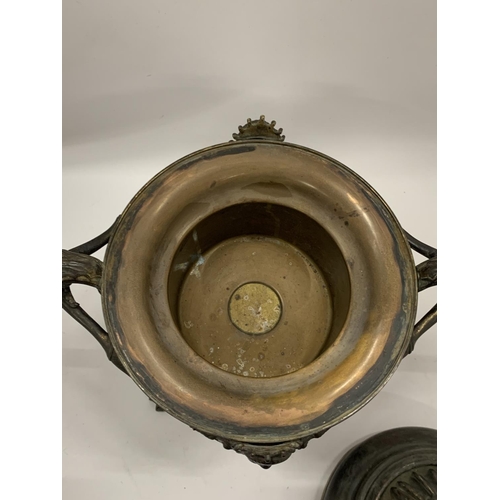 50 - A ORIENTAL BRONZE AND CERAMIC LIDDED POT, HEIGHT 41CM