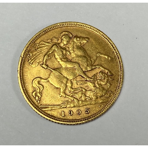 502 - AN EDWARD VII 1905 GOLD HALF SOVEREIGN