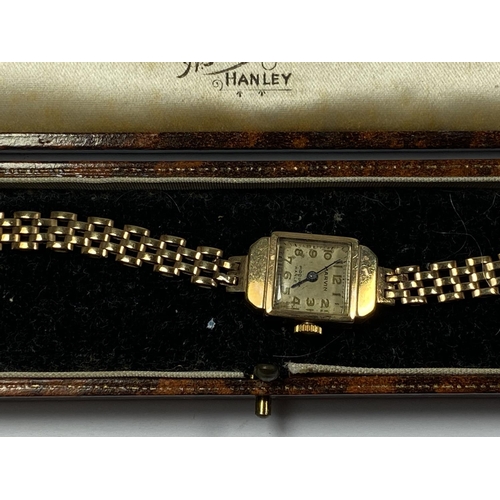 509 - A VINTAGE CASED MARVIN LADIES 9CT YELLOW GOLD CASE & STRAP WATCH, GROSS WEIGHT 14.46G