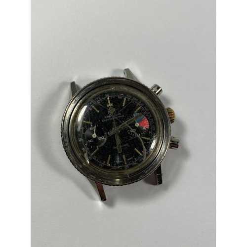 629 - AN OLLECH AND WAJS PRECISION CHRONOGRAPH 1970'S DIVERS WATCH (NO STRAP)