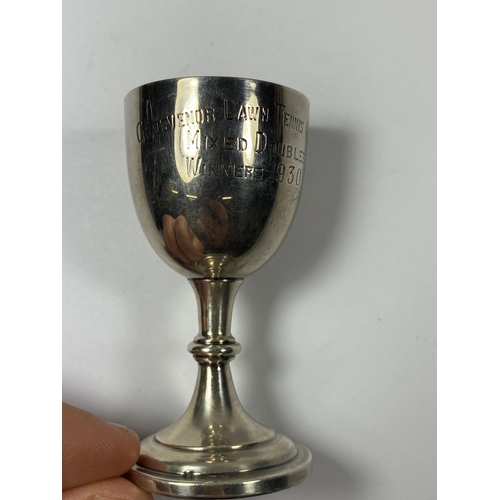 642 - A SMALL HALLMARKED SILVER TROPHY CUP