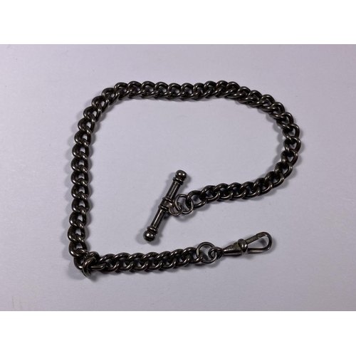 646 - A VINTAGE GUN METAL ALBERT FOB CHAIN