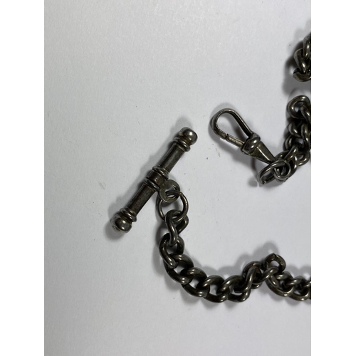 646 - A VINTAGE GUN METAL ALBERT FOB CHAIN