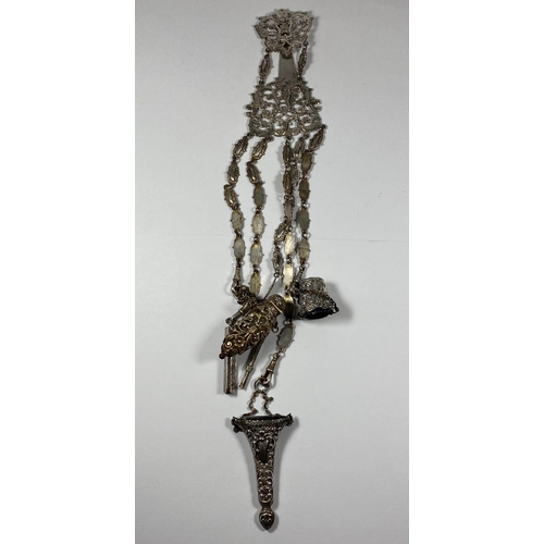 656 - A VICTORIAN FIVE CHAIN CHATELAINE