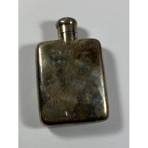 687 - A SMALL HALLMARKED SILVER HIP FLASK, WEIGHT 48G