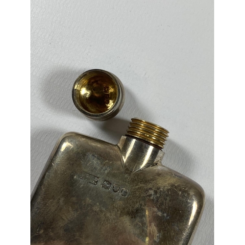 687 - A SMALL HALLMARKED SILVER HIP FLASK, WEIGHT 48G