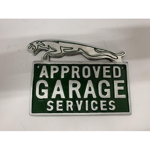 69 - A CAST CHROME STYLE JAGUAR GARAGE SIGN, LENGTH 24CM