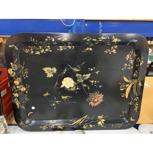 71 - A LARGE VICTORIAN FLORAL DESIGN TRAY, WIDTH 78CM