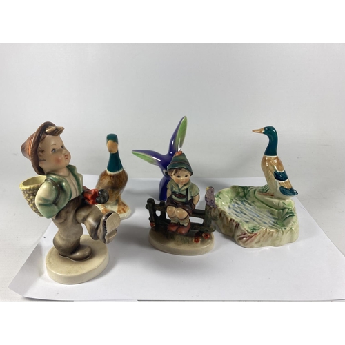 725 - FIVE VARIOUS CERAMICS ITEMS TO INCLUDE TWO GOEBEL FIGURES, TWO BESWICK DUCKS AND GOEBEL RABBIT