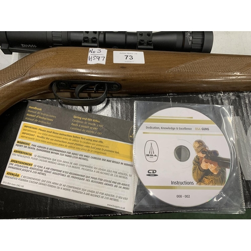 73 - A GAMO HUNTER 440 .22 AIR RIFLE WITH SCOPE AND PELLET TINS