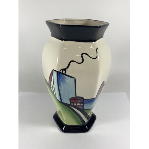 742 - A HANDPAINTED AND SIGNED LORNA BAILEY HEXAGONAL VASE DECO HOUSE