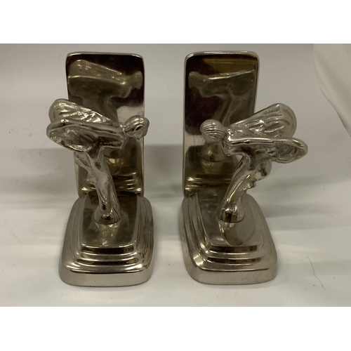 75 - A PAIR OF CHROME STYLE SPIRIT OF ECSTASY BOOKENDS