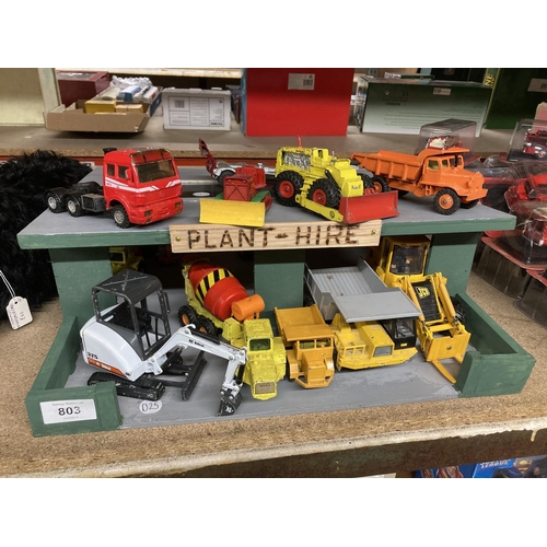 803 - A PLANT HIRE GARAGE WITH TWELVE VARIOUS VEHICLES AND MACHINES