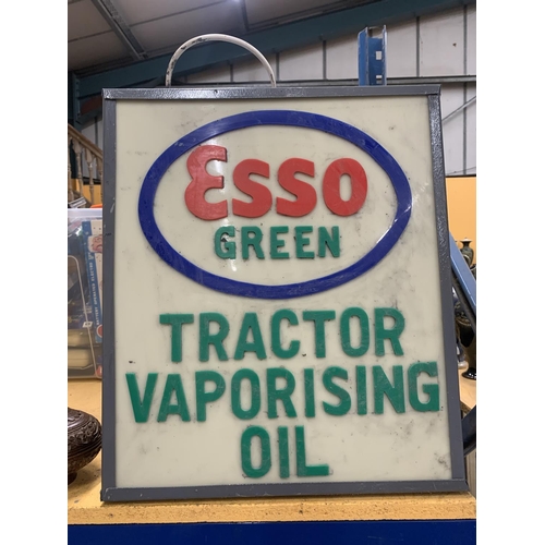 81 - A ESSO GREEN TRACTOR VAPORISING OIL ILLUMINATED BOX SIGN, 48 X 41 X 10CM