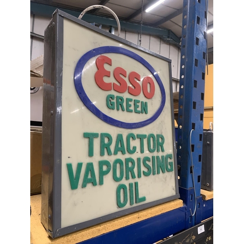 81 - A ESSO GREEN TRACTOR VAPORISING OIL ILLUMINATED BOX SIGN, 48 X 41 X 10CM