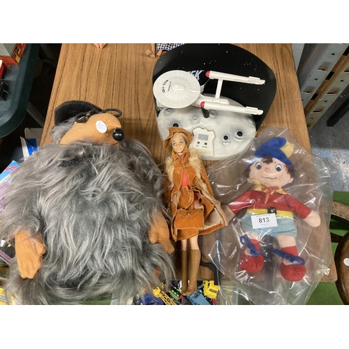 813 - VARIOUS VINTAGE TOYS TO INCLUDE A WOMBLE, NODDY, A DOLL AND A STAR TREK