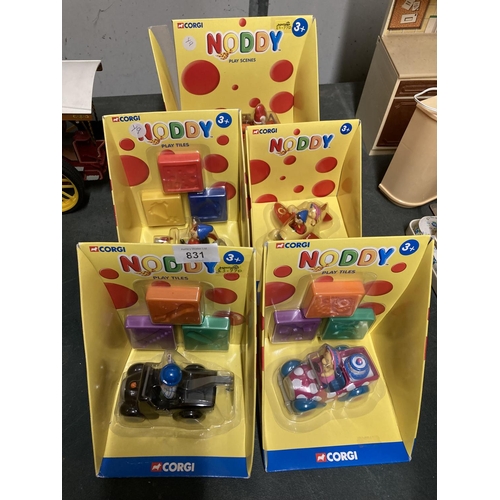 831 - FIVE NEW AND BOXED NODDY CARS WITH PLAY TILES