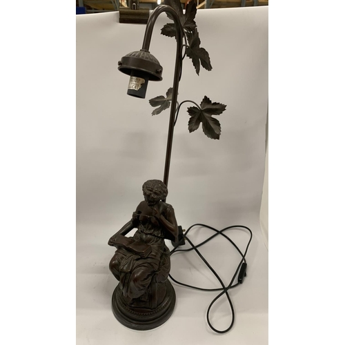 84 - AN ART NOUVEAU SPELTER FIGURAL TABLE LAMP, HEIGHT 60CM