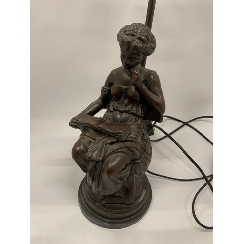 84 - AN ART NOUVEAU SPELTER FIGURAL TABLE LAMP, HEIGHT 60CM