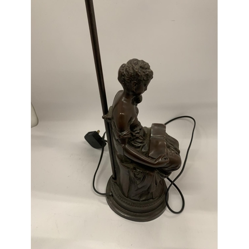 84 - AN ART NOUVEAU SPELTER FIGURAL TABLE LAMP, HEIGHT 60CM