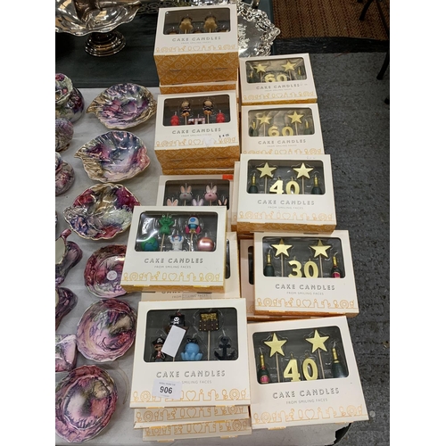 906 - TWENTY SIX BOXES OF CAKE CANDLES BY SMILING FACES - AS NEW