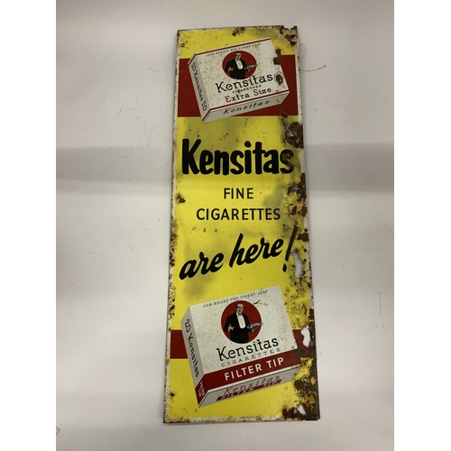 92 - A VINTAGE 'KENSITAS' CIGARETTES SIGN 50.5CM X 17CM