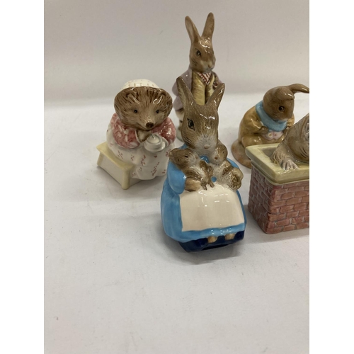 934 - FIVE ROYAL ALBERT BEATRIX POTTER FIGURES TO INCLUDE TOM THUMB, MR BENJAMIN BUNNY, MRS RABBIT AND BUN... 