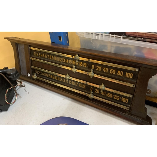 94 - A VINTAGE BILLIARDS / SNOOKER SCOREBOARD, LENGTH 79CM