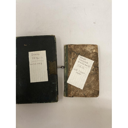 949 - AN 1896-7 LEATHER BOUND DIARY WITH KEY PLUS 'TOUR THROUGH ENGLAND' FROM 1811 WITH COPPER PLATES