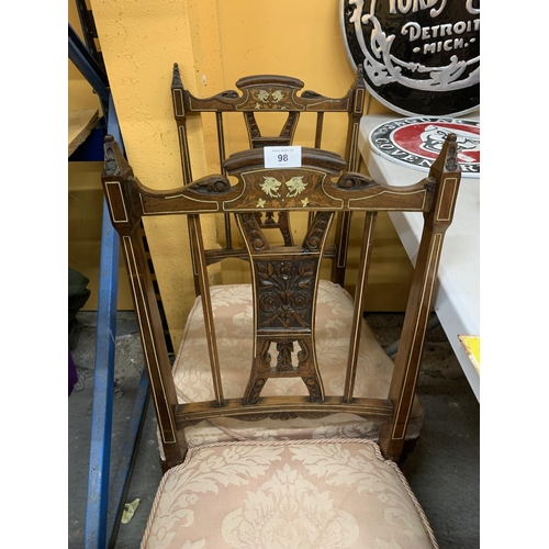 98 - A PAIR OF EDWARDIAN INLAID BEDROOM CHAIRS