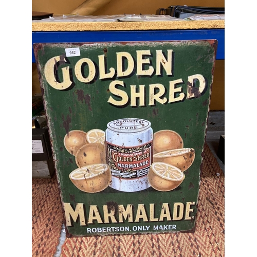 982 - A TIN PLATE GOLDEN SHRED SIGN 50CM X 69CM