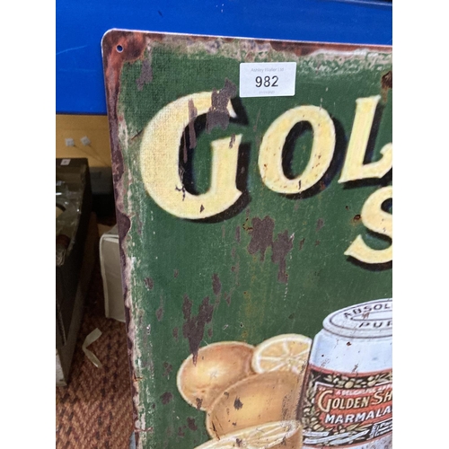 982 - A TIN PLATE GOLDEN SHRED SIGN 50CM X 69CM