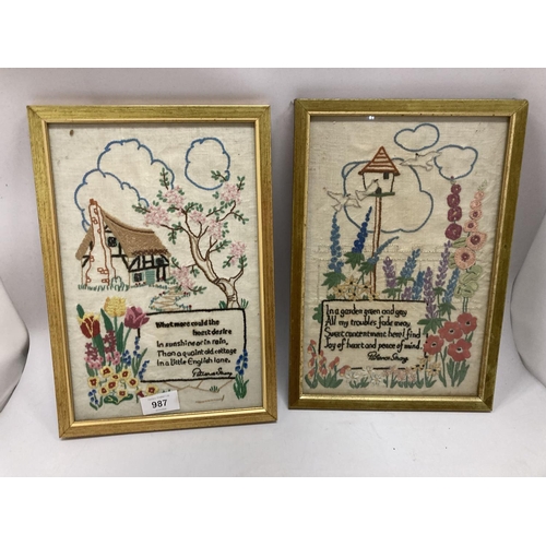 987 - TWO FRAMED NEEDLEWORKS BY PATIENCE STRONG